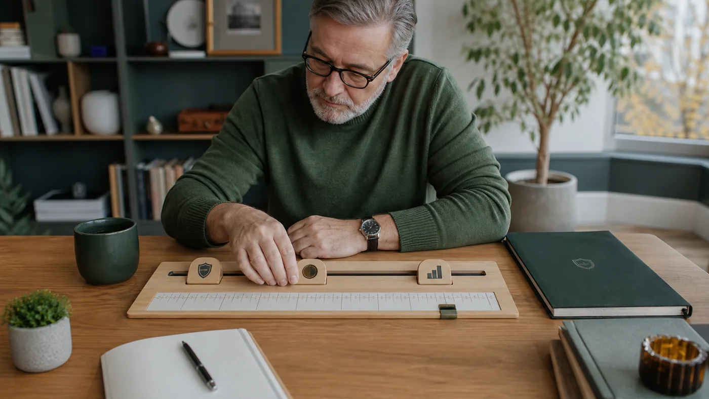 Man adjusting the linked coverage, cost and investment parts of a long-term insurance plan